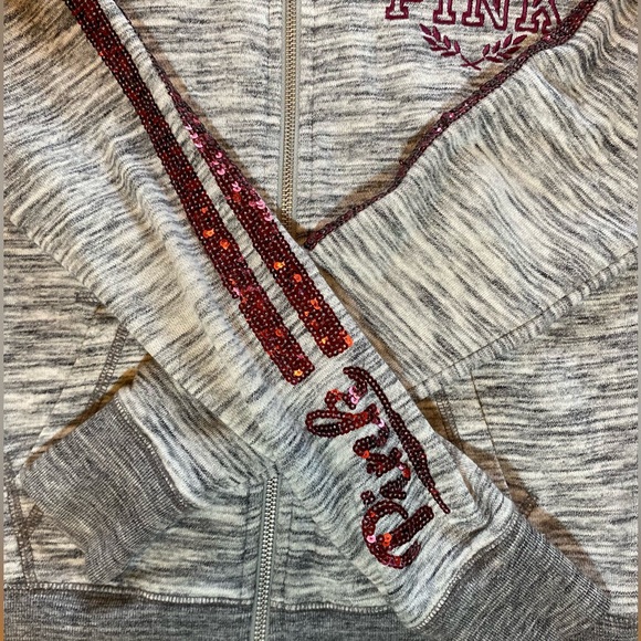 Victoria’a Secret PINK Marled Gray Hoodie Pink Sequins XS - Picture 8 of 10